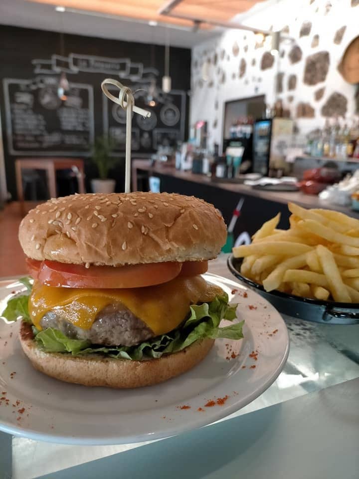Gourmet burger with fries