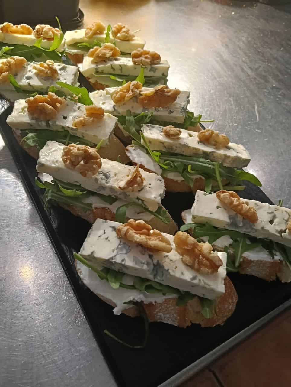 Blue cheese and walnut skewers